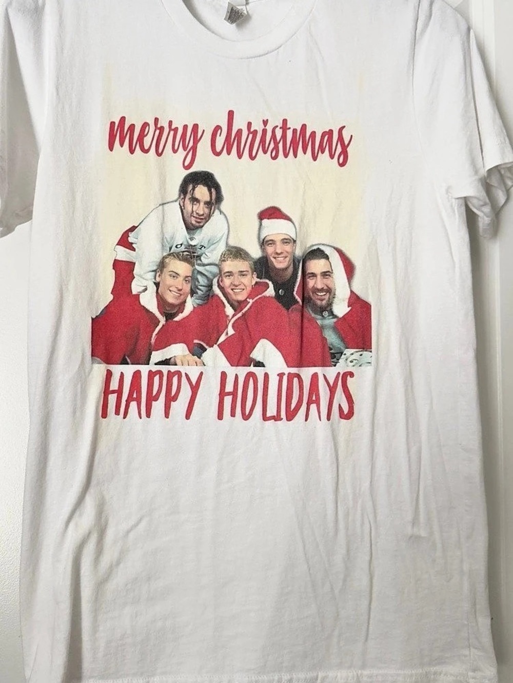 Vintage Merry Christmas NSYNC Music Band Unisex White Size S, RN 873703946